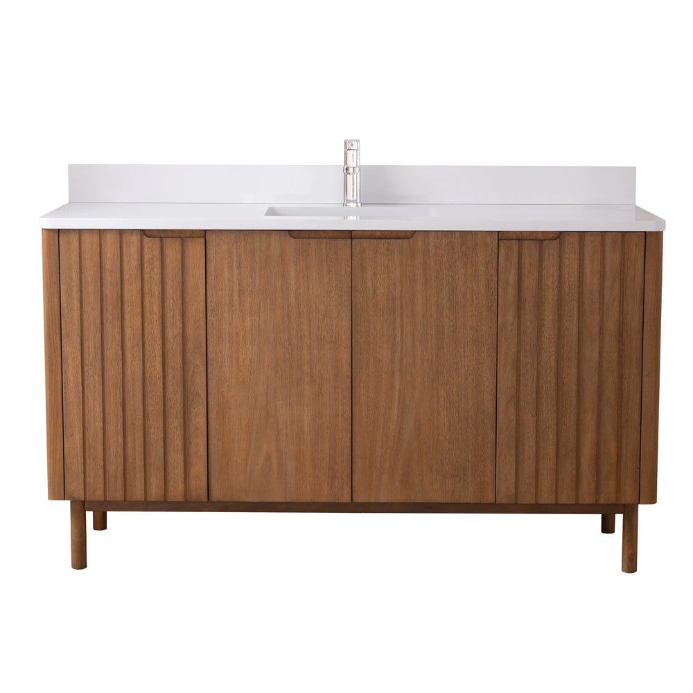 60 Inch Fume Single Sink Mango Warm Oak Brown Finish Bathroom Vanity With White Top