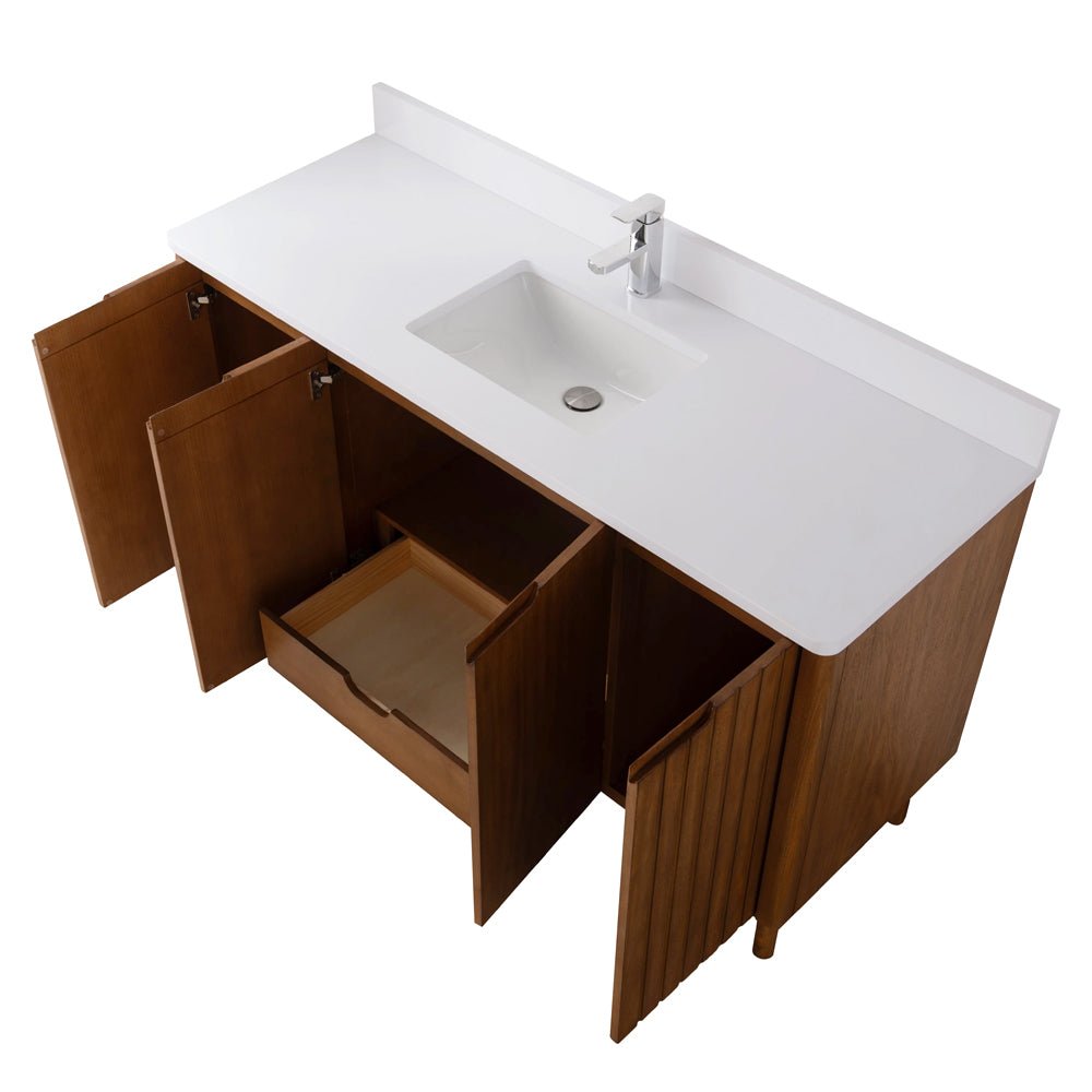 60 Inch Fume Single Sink Mango Warm Oak Brown Finish Bathroom Vanity With White Top