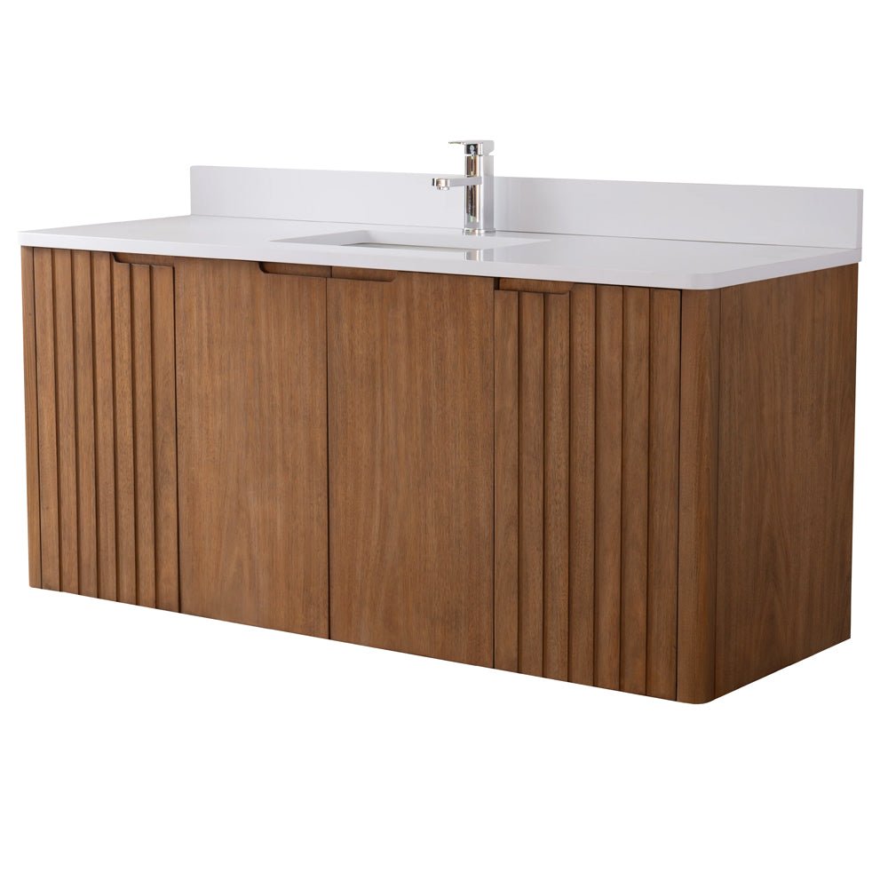 60 Inch Fume Single Sink Mango Warm Oak Brown Finish Wall Mount Floating Style Bathroom Vanity