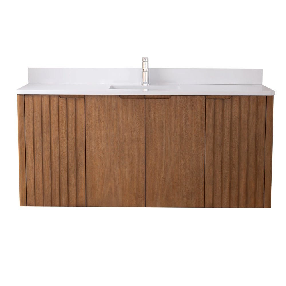 60 Inch Fume Single Sink Mango Warm Oak Brown Finish Wall Mount Floating Style Bathroom Vanity
