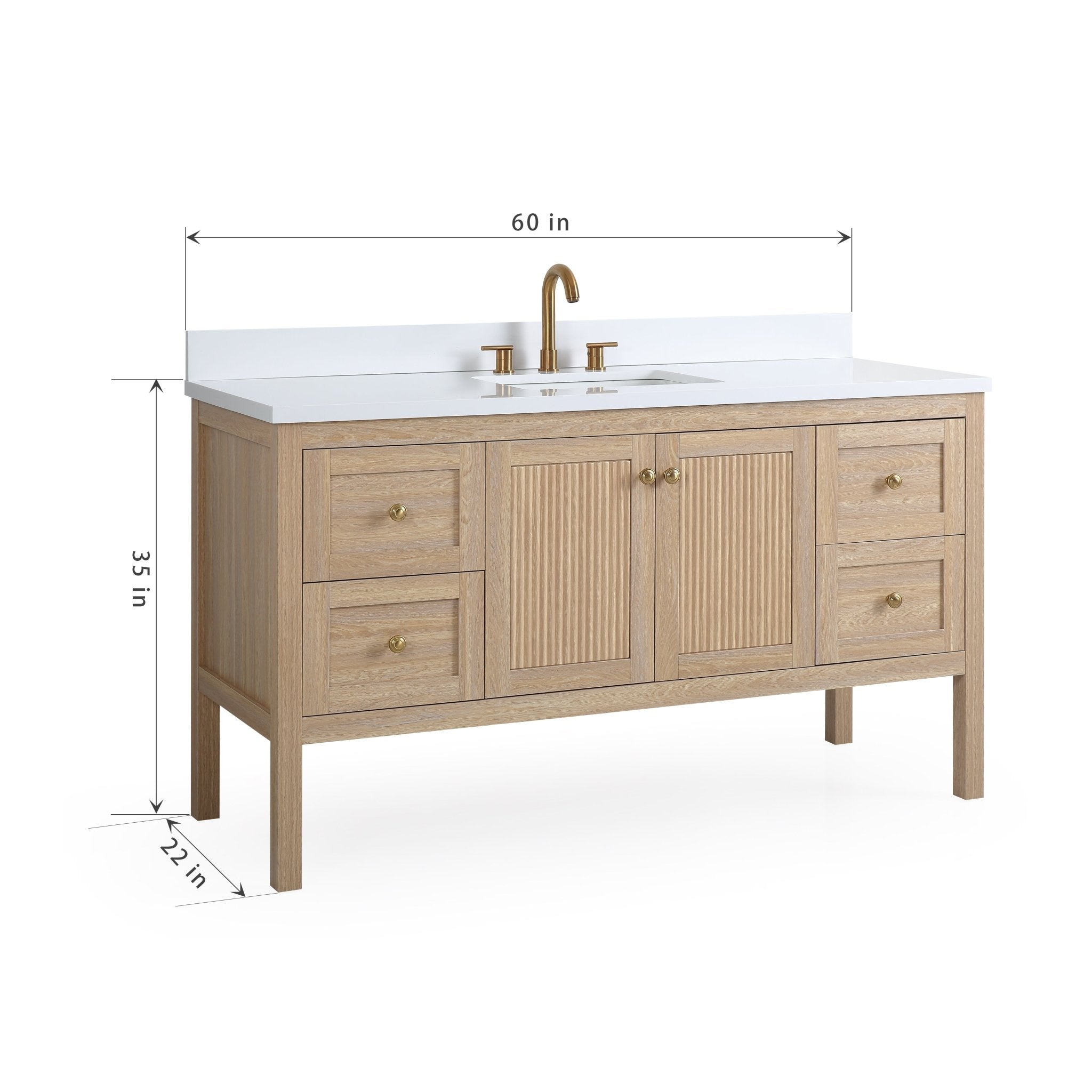 60 Inch Modern Light Oak Sera Single Sink Bathroom Vanity With White Quartz Top