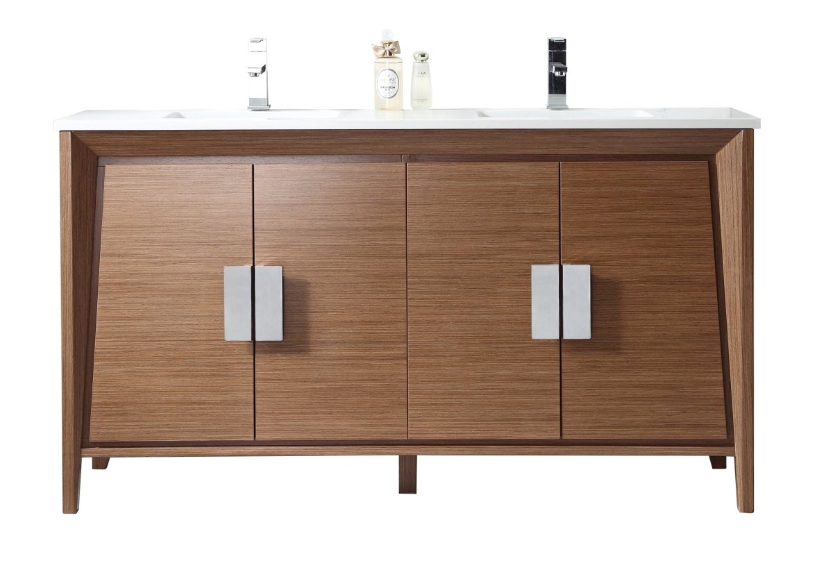 60" Larvotto Light Wheat Contemporary Double Sink Bathroom Vanity - CL - 22WV60 - QT - Bentoncollections