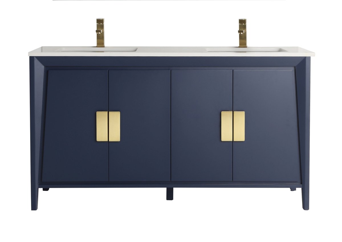 60" Larvotto Navy Blue Contemporary Double Sink Bathroom Vanity - CL - 22NB60 - QT - Bentoncollections