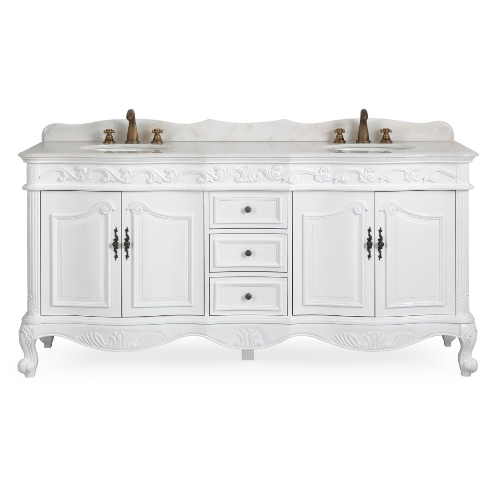 72 Inch Antique White Traditional Style Double Sink White Top Beckham Bathroom Vanity
