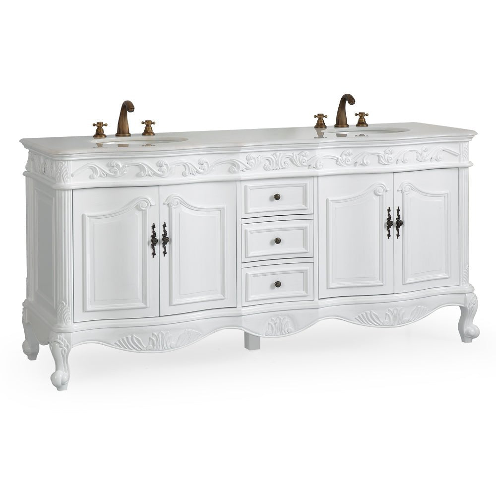 72 Inch Antique White Traditional Style Double Sink White Top Beckham Bathroom Vanity