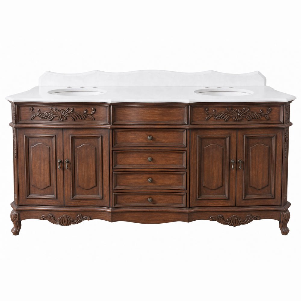 72 Inch Morton Traditional Double Sink Bathroom Vanity Antique Brown with White Quartz Top