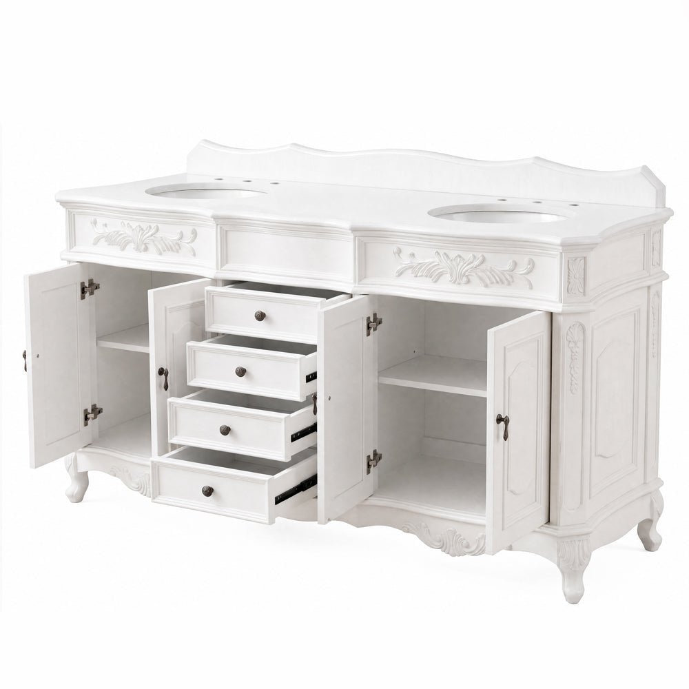 72 Inch Morton Traditional Double Sink Bathroom Vanity Antique White with White Quartz Top