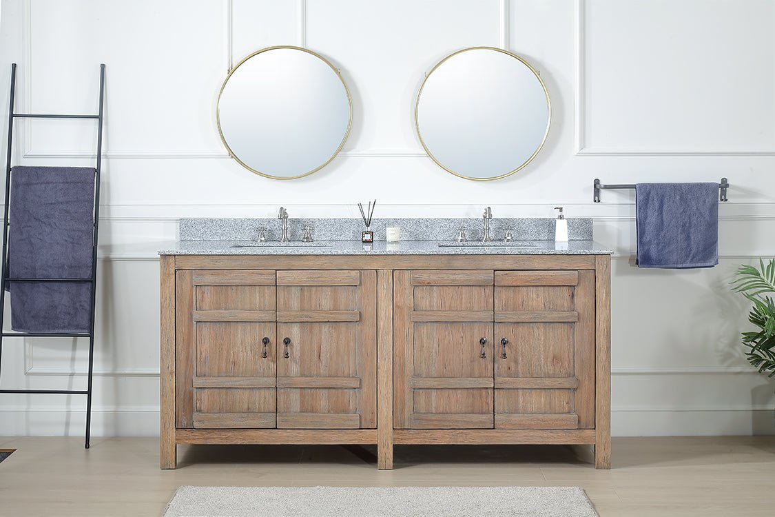 72 Inch Natural Wood Artisan Style Double Sink Lindor Bathroom Vanity - Bentoncollections