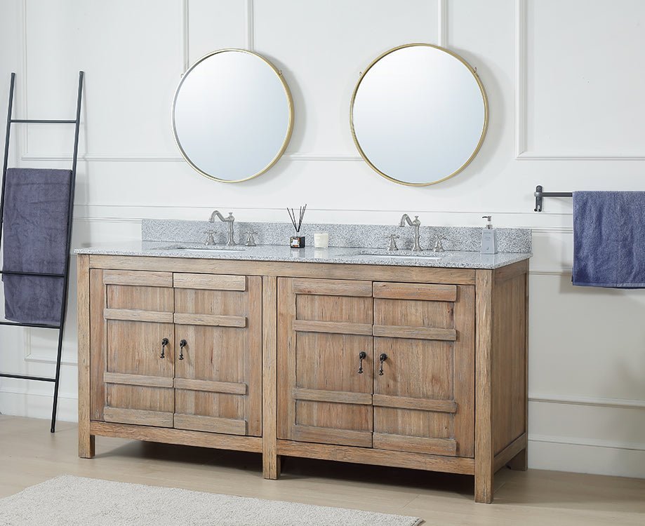 72 Inch Natural Wood Artisan Style Double Sink Lindor Bathroom Vanity - Bentoncollections