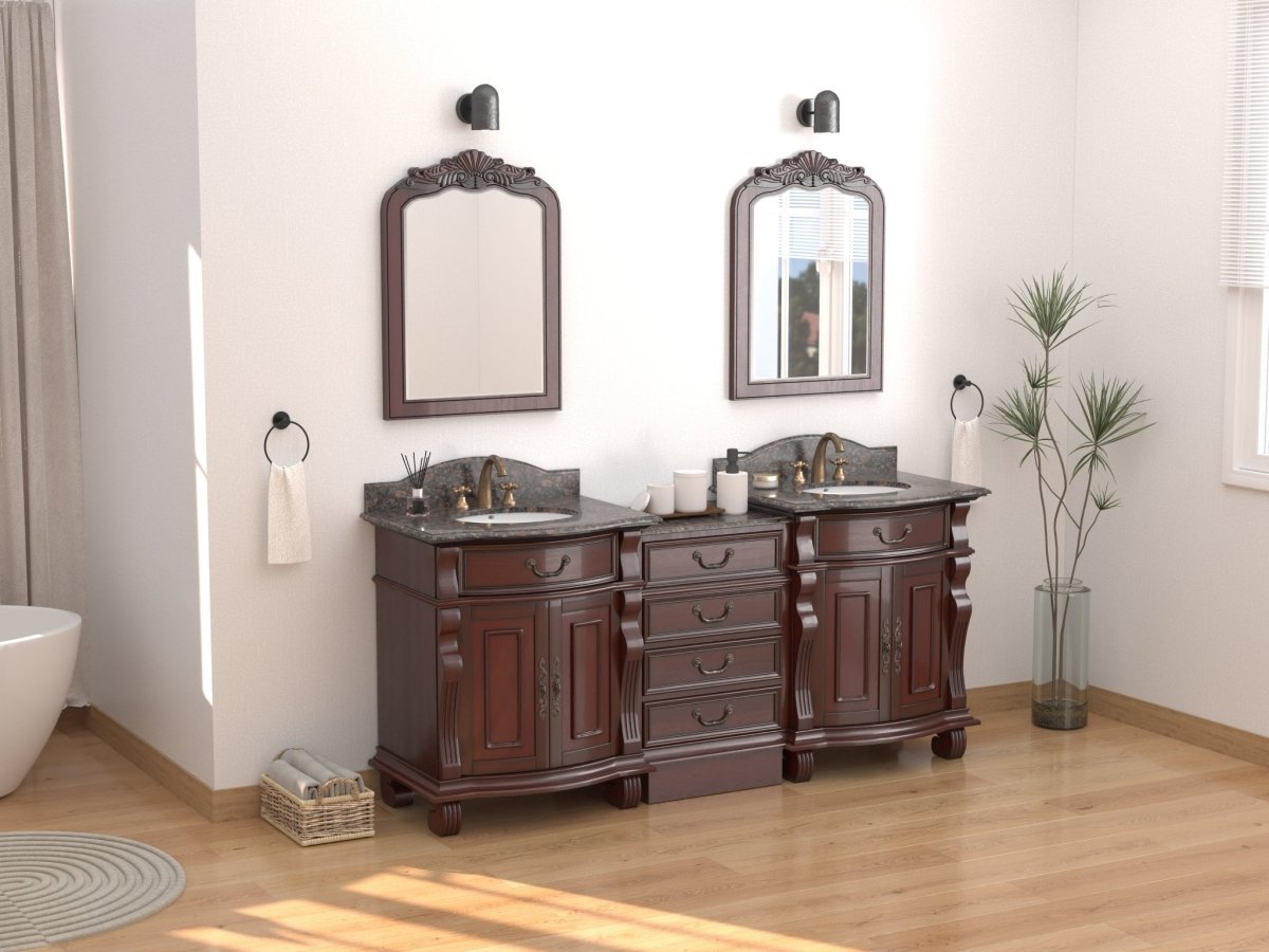 78 Inch Traditional Style Solid Wood Hopkinton Double Sink Bathroom Vanity Set With Baltic Brown Top - Bentoncollections