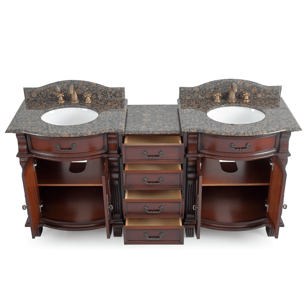 78 Inch Traditional Style Solid Wood Hopkinton Double Sink Bathroom Vanity Set With Baltic Brown Top - Bentoncollections