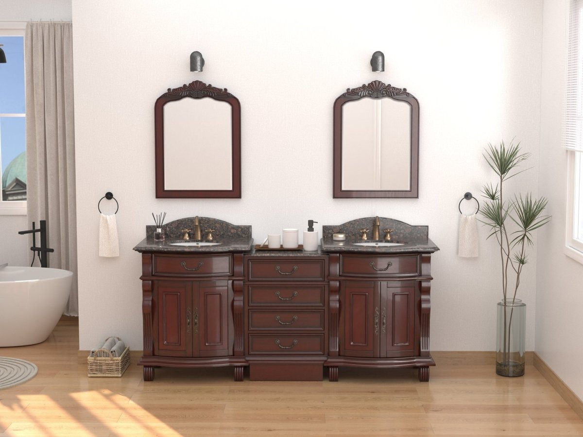 78 Inch Traditional Style Solid Wood Hopkinton Double Sink Bathroom Vanity Set With Baltic Brown Top - Bentoncollections