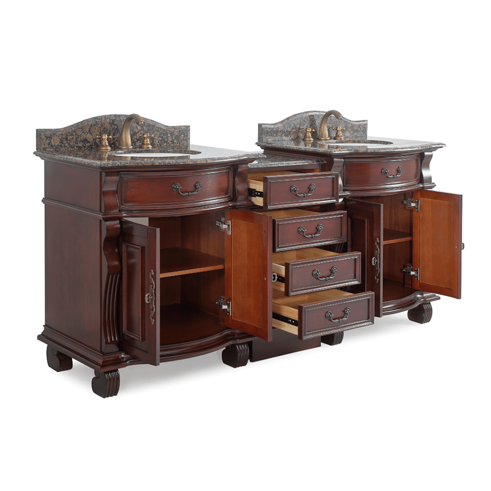 78 Inch Traditional Style Solid Wood Hopkinton Double Sink Bathroom Vanity Set With Baltic Brown Top - Bentoncollections