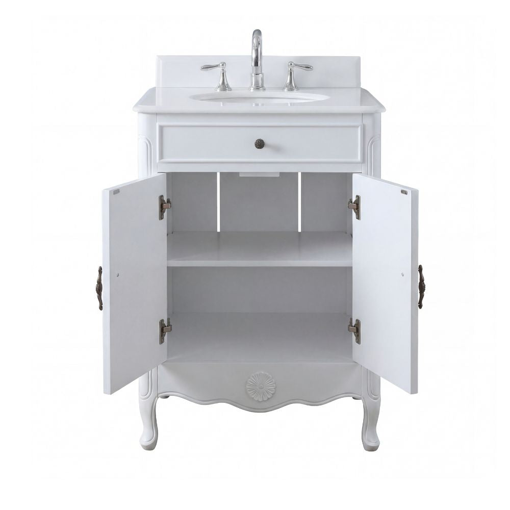 26 Inch Daleville Distressed White Cottage Style Small Bathroom Sink Vanity
