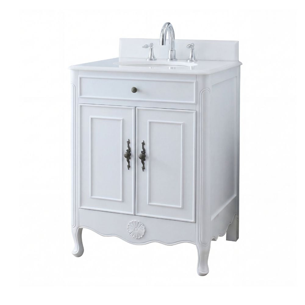 26 Inch Daleville Distressed White Cottage Style Small Bathroom Sink Vanity