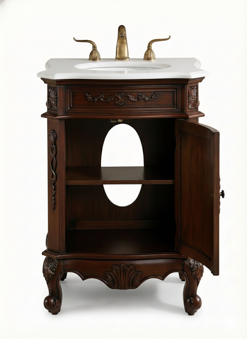 24 Inch Brown Classic Style Powder Room Debellis Small Bathroom Vanity