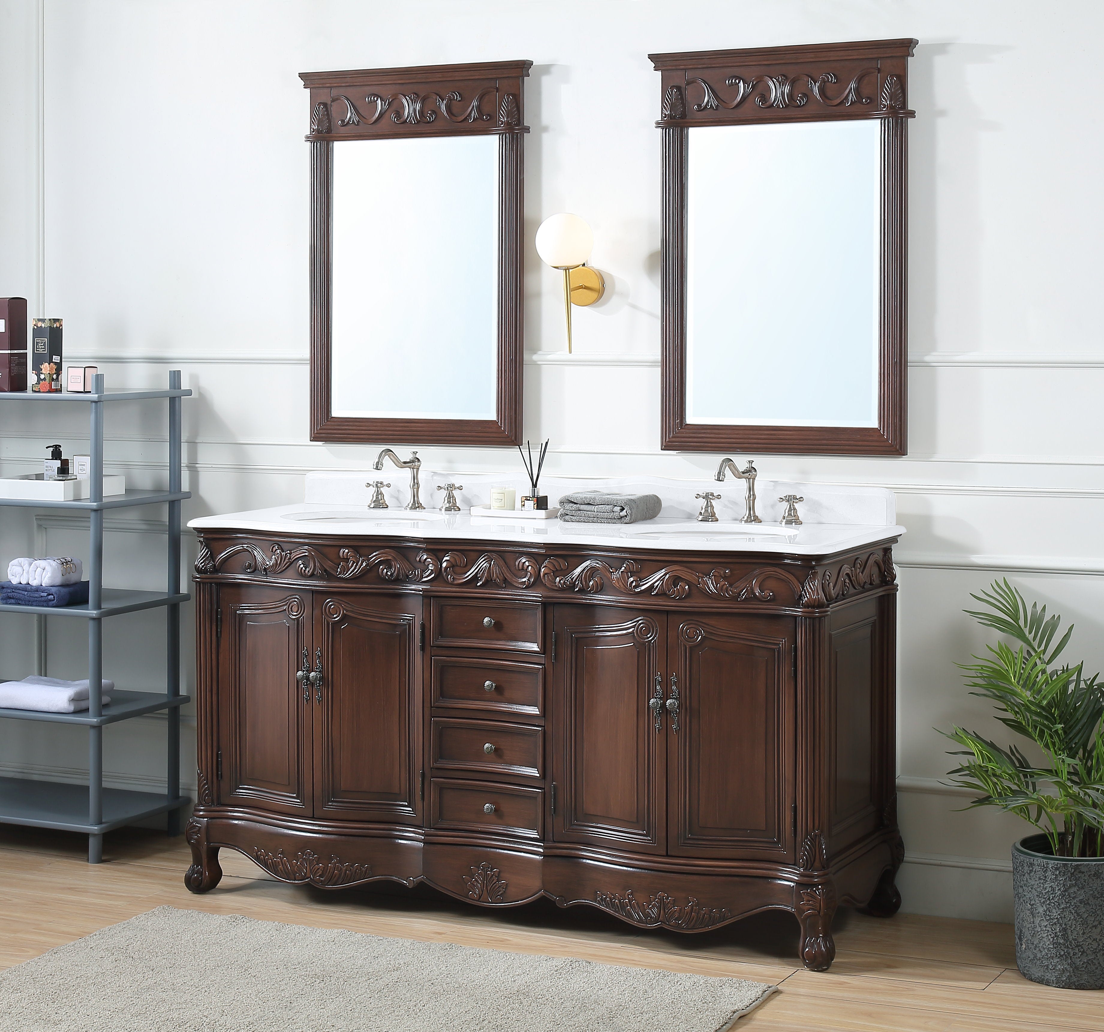 64" Traditional Style Brown Double Sink Beckham Bathroom Vanity -  CF-3882M-TK-64
