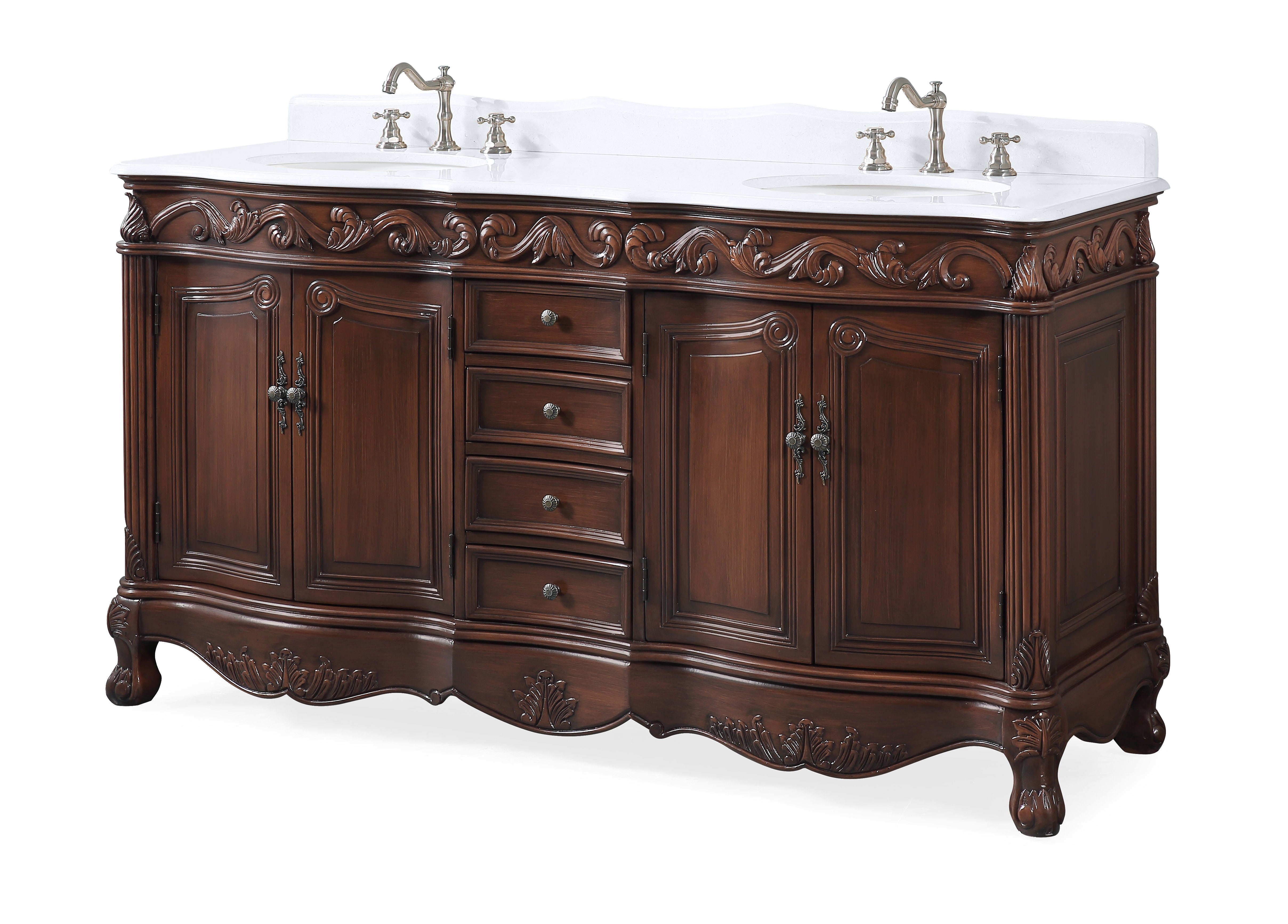 64" Traditional Style Brown Double Sink Beckham Bathroom Vanity -  CF-3882M-TK-64