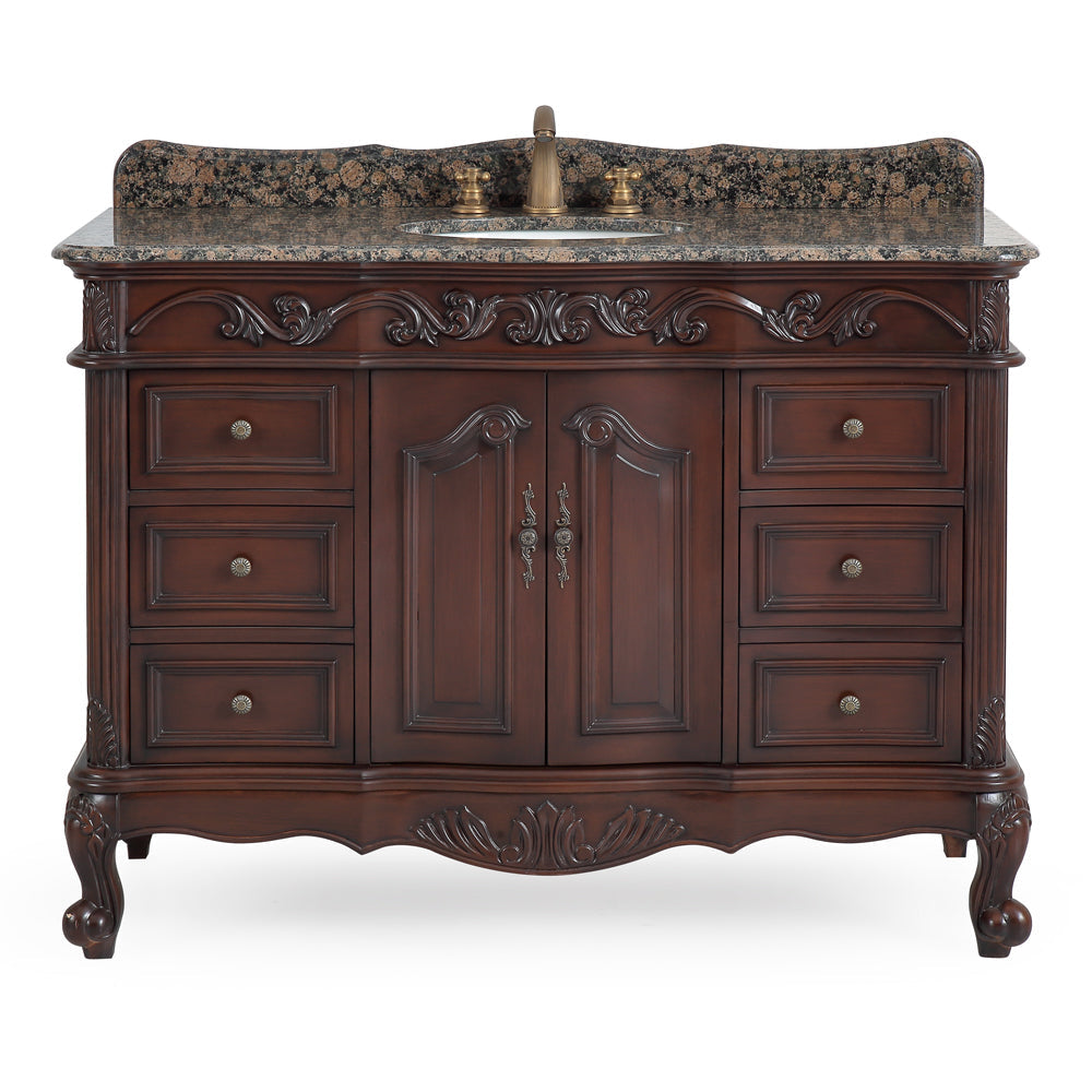 42 inch Traditional Style Cherry Brown Single Sink Cream Marble Countertop Beckham Bathroom Vanity