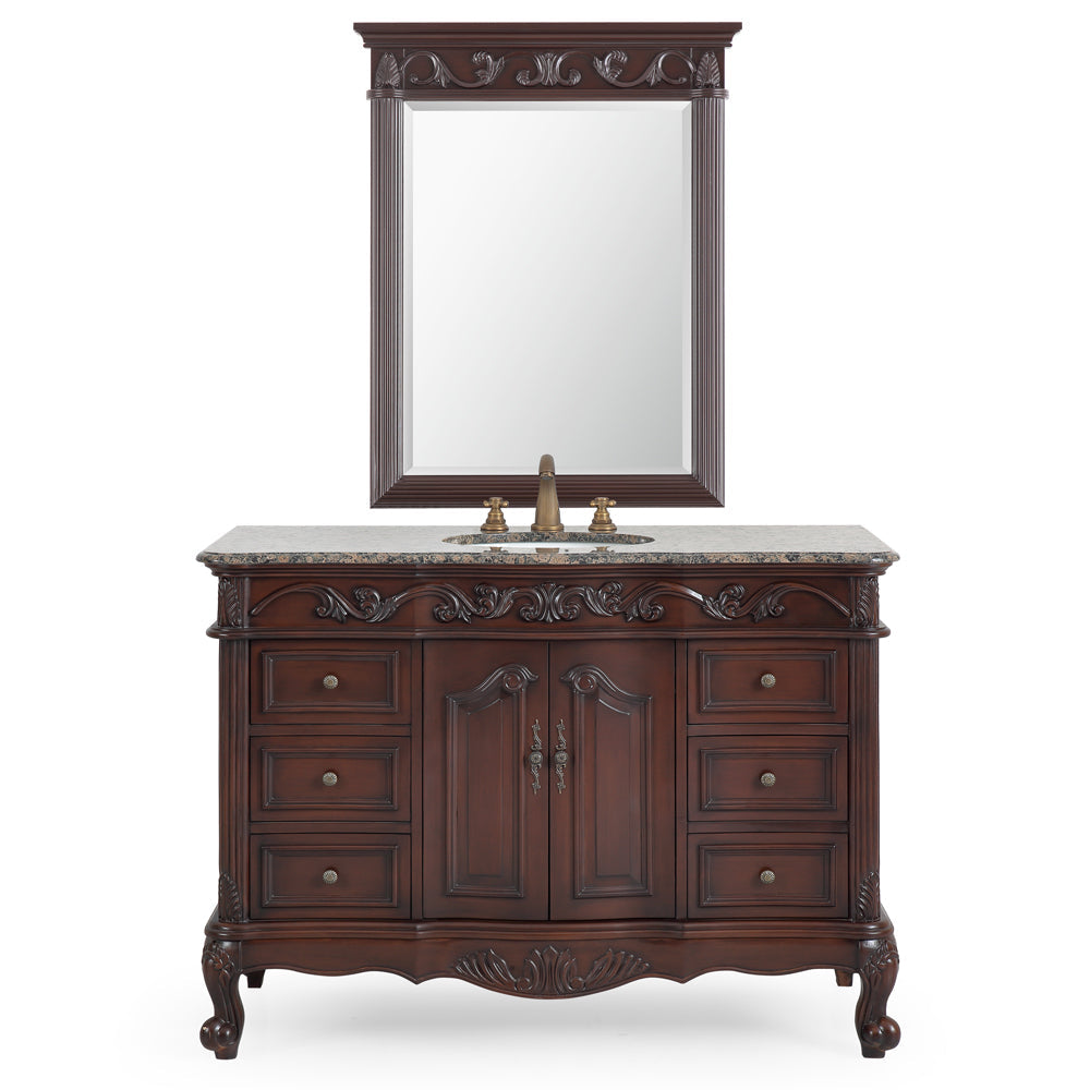 42 inch Traditional Style Cherry Brown Single Sink Cream Marble Countertop Beckham Bathroom Vanity