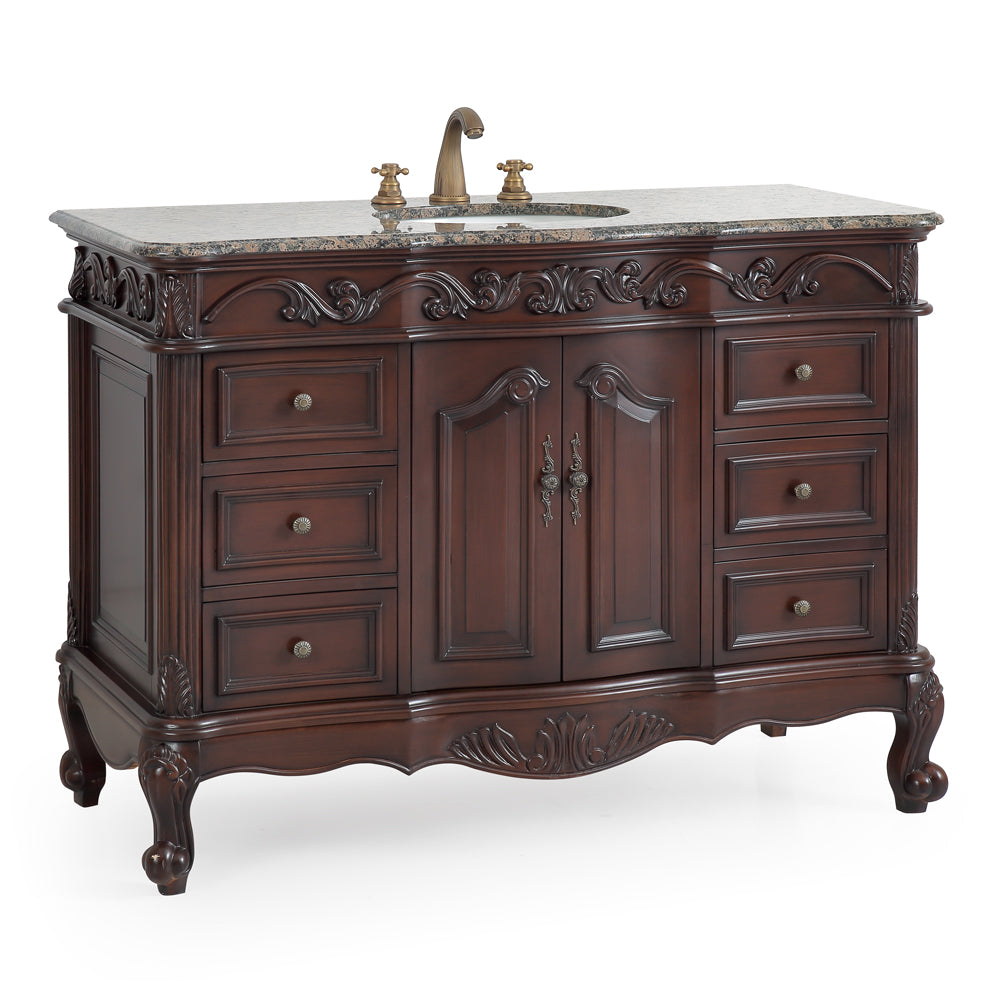 42 inch Traditional Style Cherry Brown Single Sink Cream Marble Countertop Beckham Bathroom Vanity