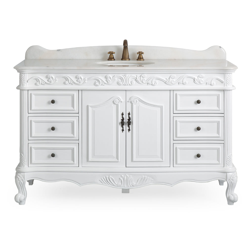 56 Inch Antique White Traditional Style Single Sink Beckham Bathroom Vanity