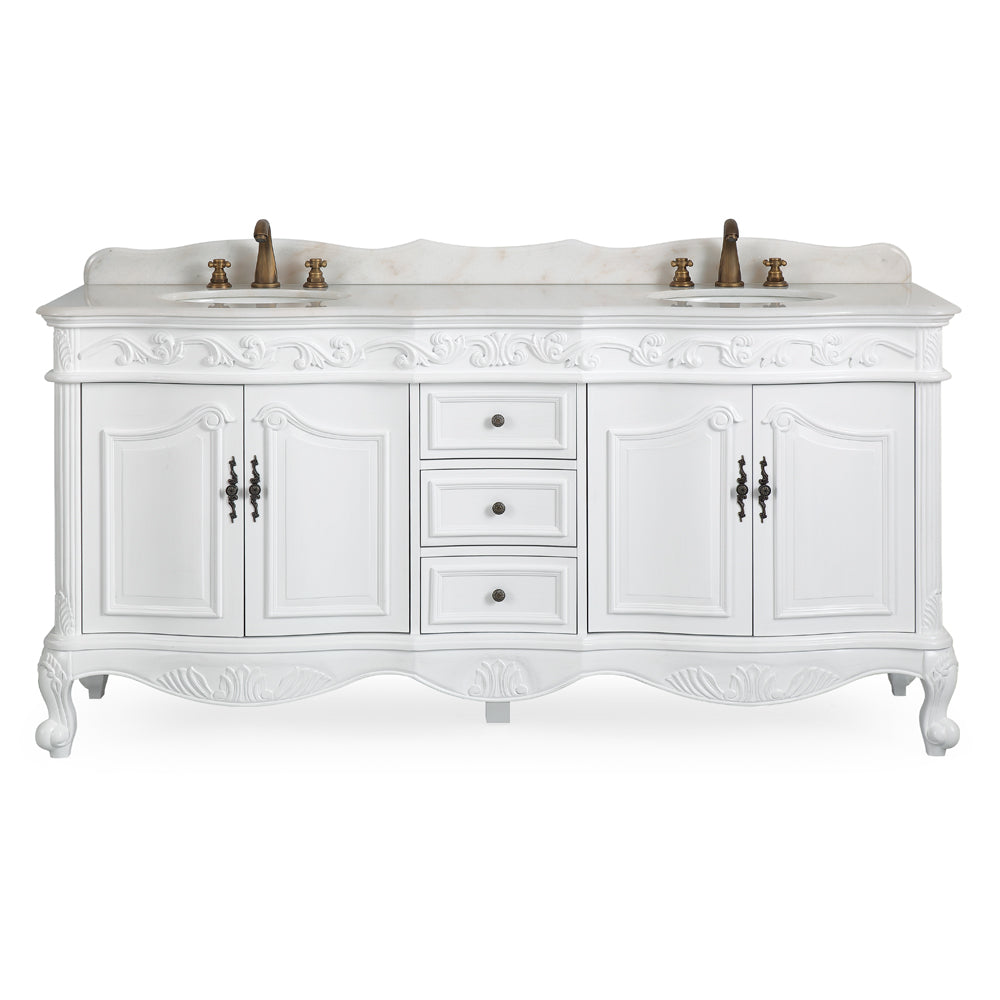 72 Inch Antique White Traditional Style Double Sink White Top Beckham Bathroom Vanity
