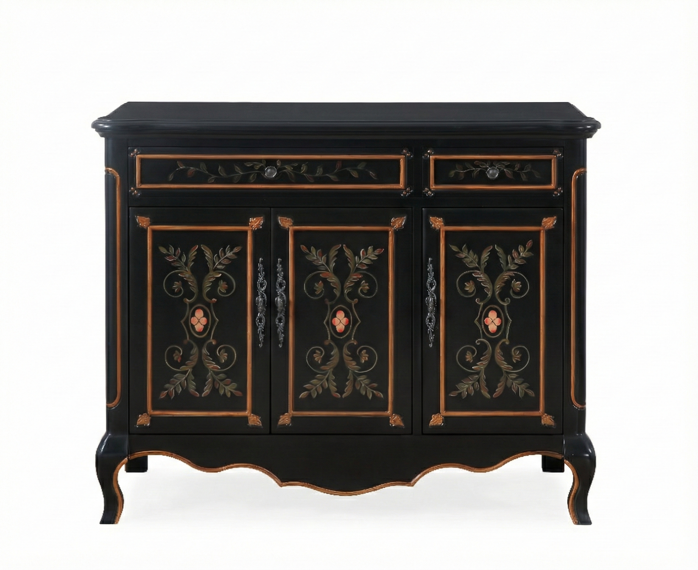 Hand-Painted Floral Collection 42" Cabinet Base - Black