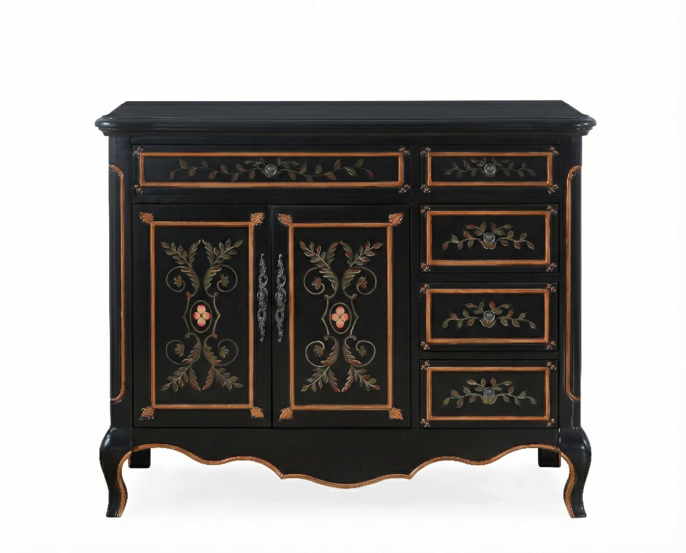 Hand-Painted Floral Collection 42" Cabinet Base - Black