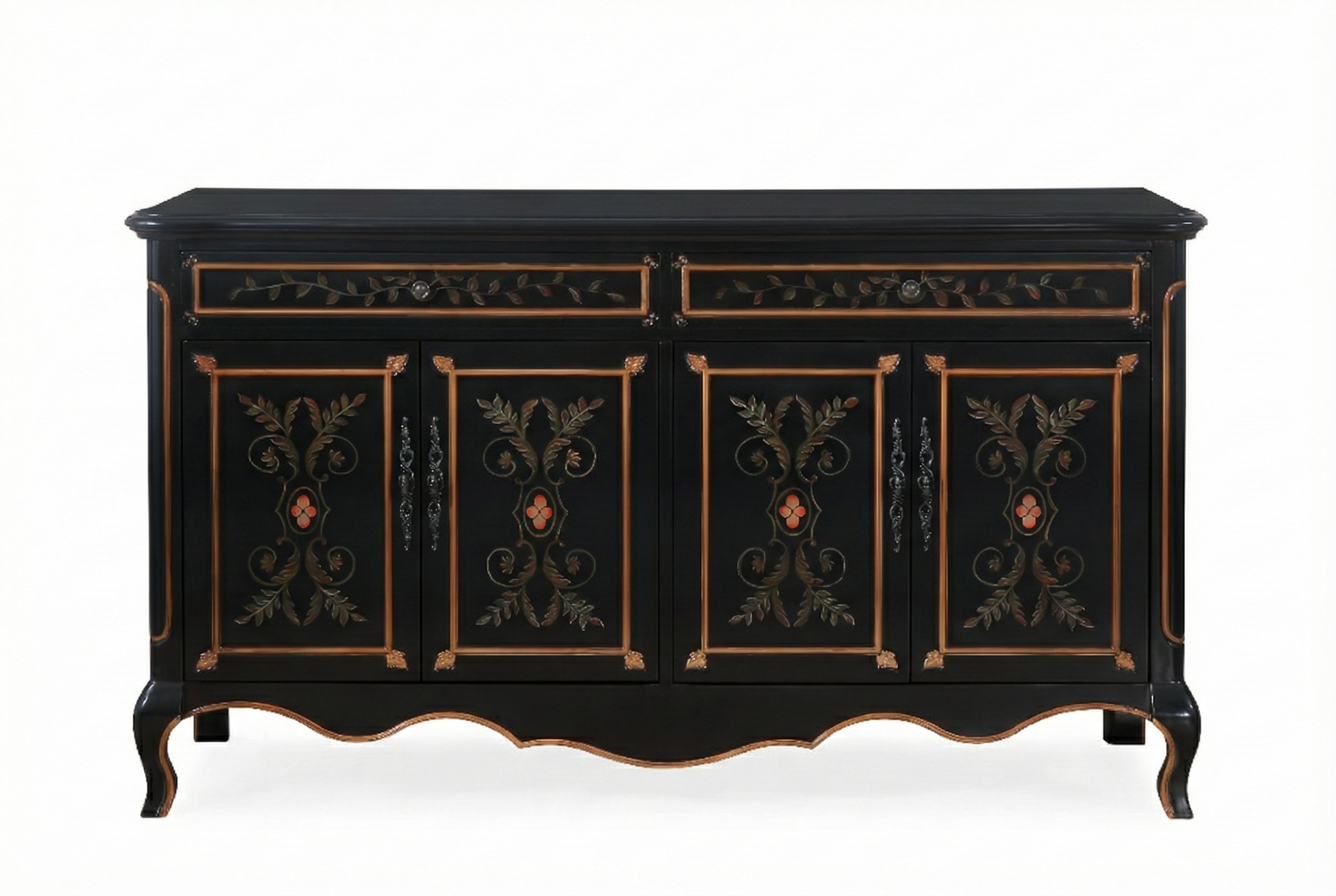Hand-Painted Floral Collection 60" Cabinet Base - Black