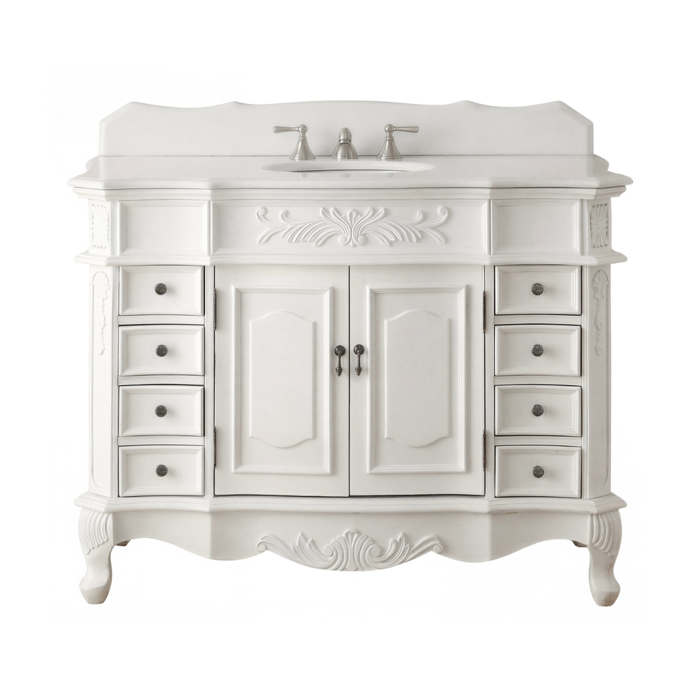 Morton 48" Antique Style Single Sink Bathroom Vanity | White Quartz Top