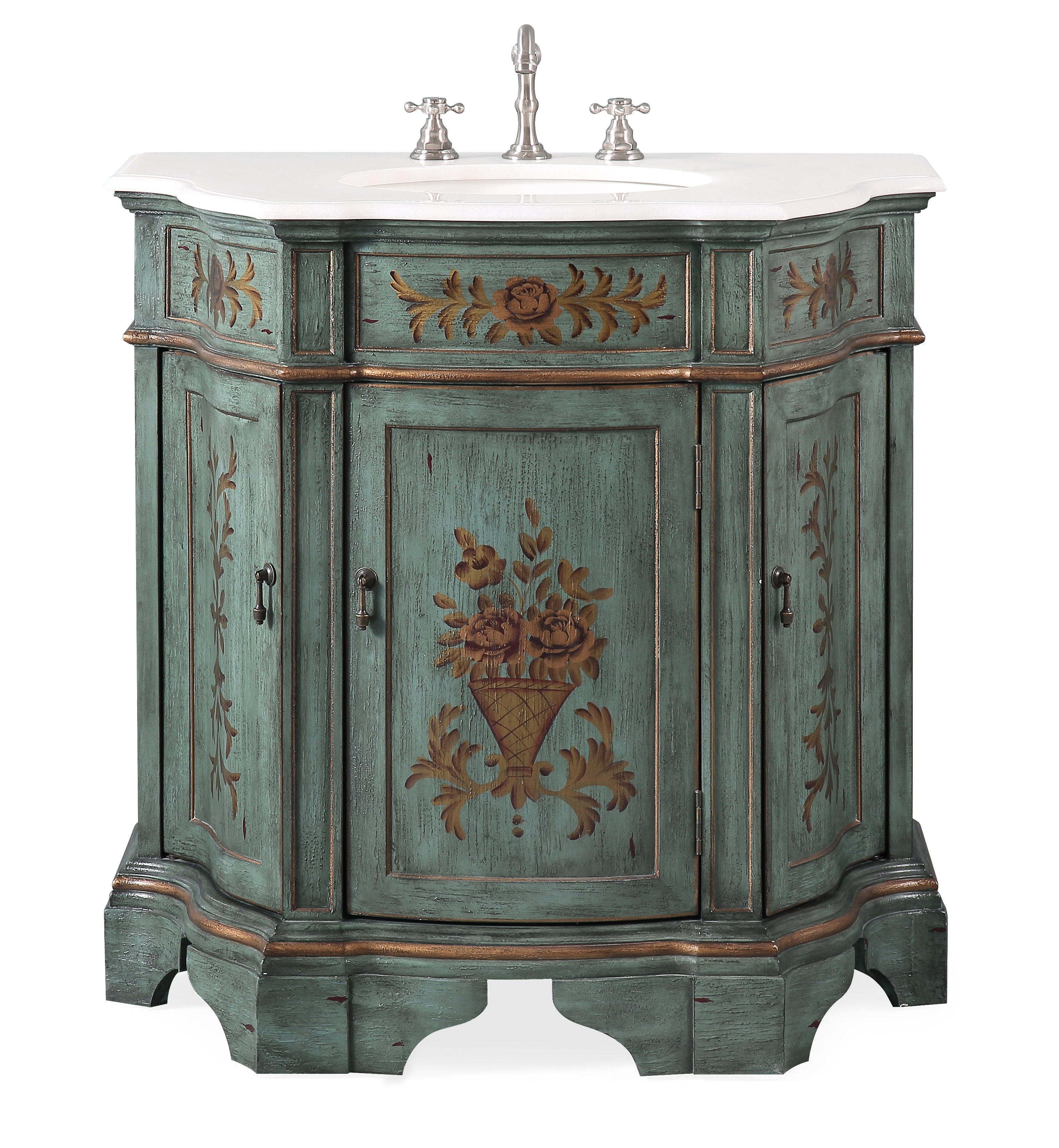 35" Hand painted Crossfield Bathroom Sink Vanity & Mirror Set HF-090G-MR090G