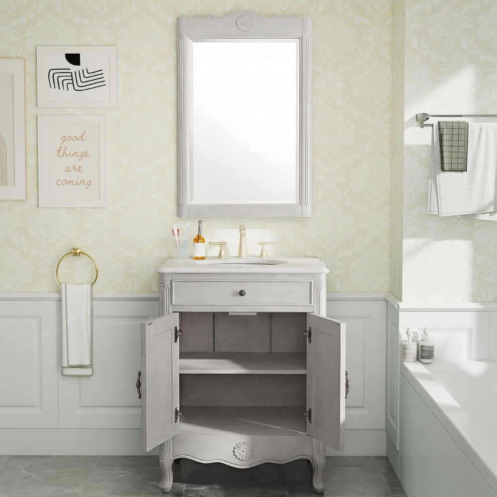 26 Inch Daleville Distressed Gray Cottage Style Small Bathroom Sink Vanity