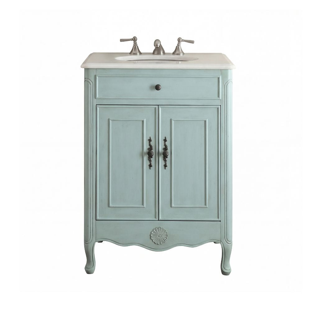 26 Inch Daleville Distressed Light Blue Cottage Style Small Bathroom Sink Vanity