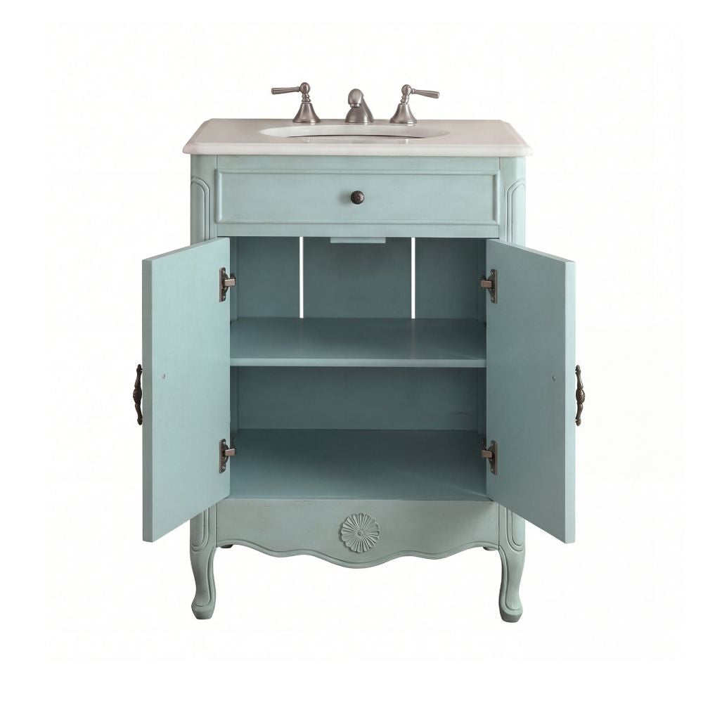 26 Inch Daleville Distressed Light Blue Cottage Style Small Bathroom Sink Vanity