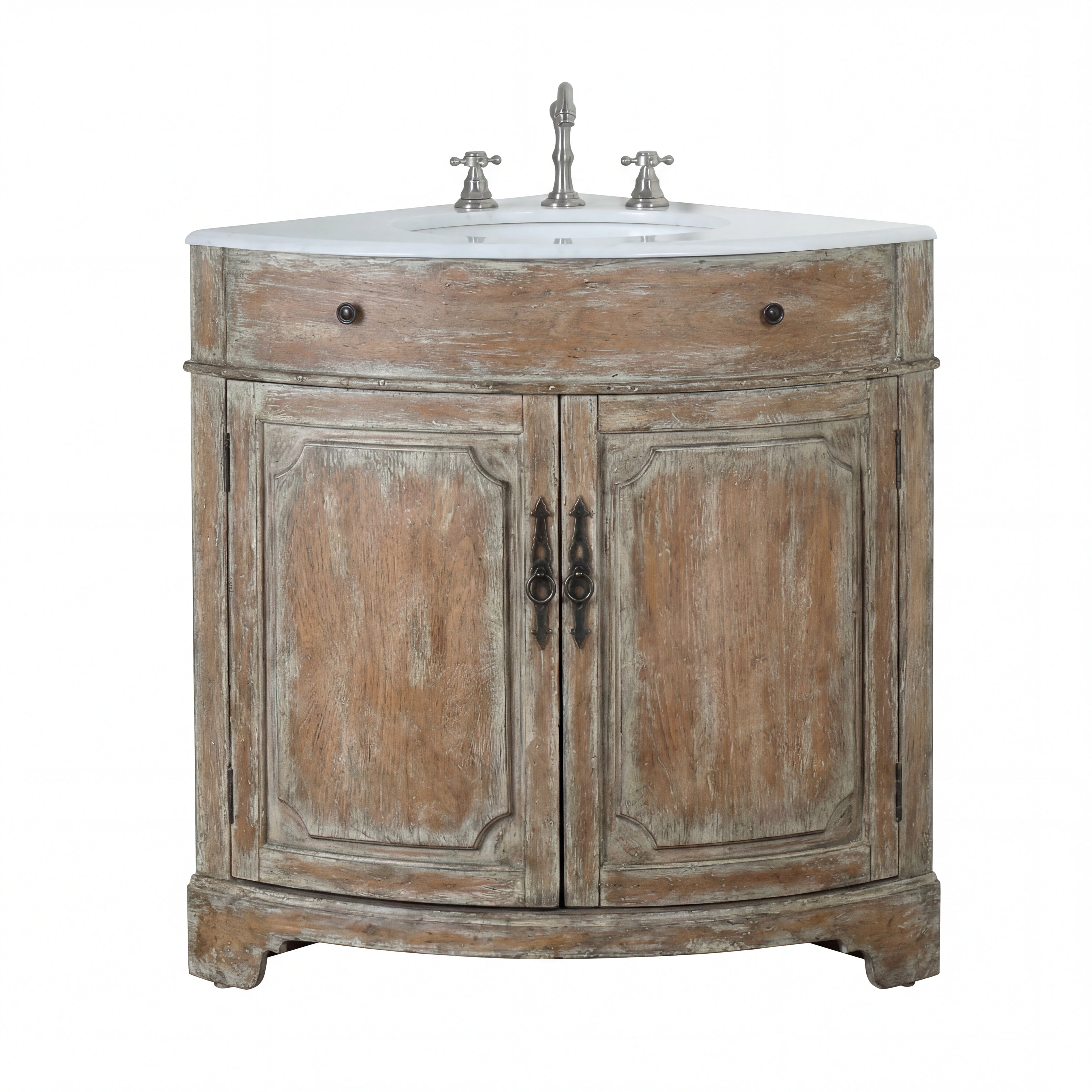 24 Inch Triadsville Freestanding Distressed Brown Corner Bathroom Sink