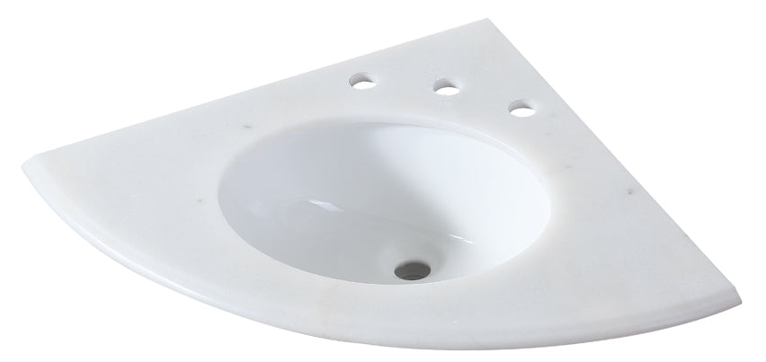 24 inch Corner Style White Marble Stone Top With Sink | 24 x 24'' D