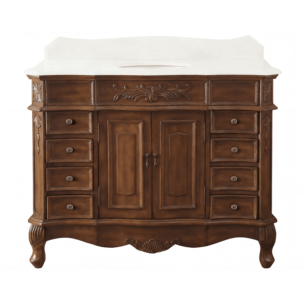 Morton 42" Antique Style Light Brown Single Sink Bathroom Vanity | White Quartz Top