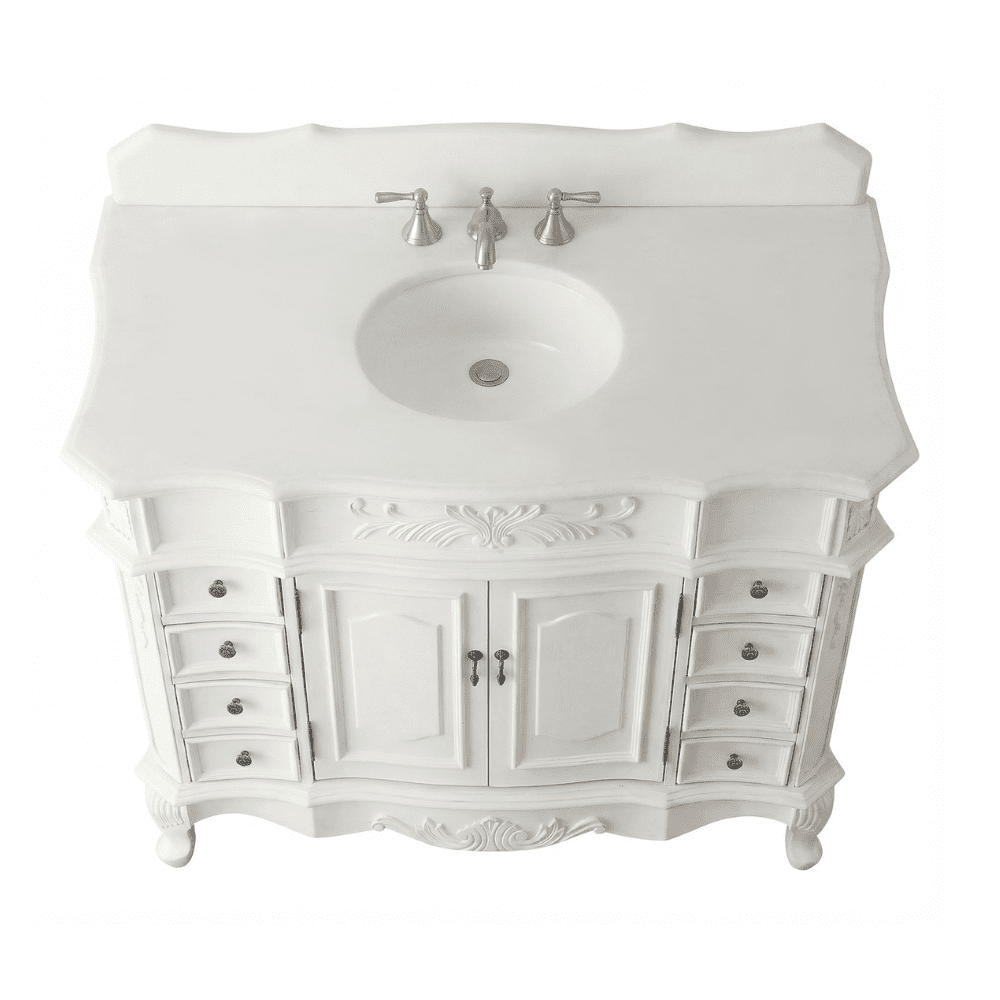 Morton 48" Antique Style Single Sink Bathroom Vanity | White Quartz Top