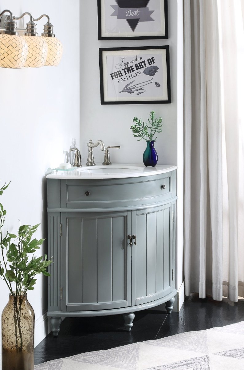 24" Benton Collection Triadsville Gray Farmhouse Corner Bathroom Vanity - ZK-47566CK - Bentoncollections