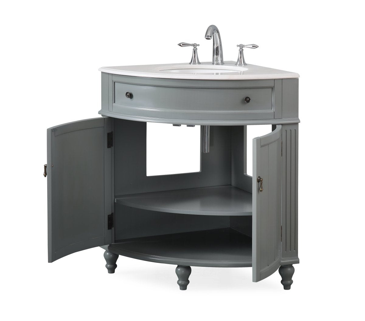 24" Benton Collection Triadsville Gray Farmhouse Corner Bathroom Vanity - ZK-47566CK - Bentoncollections
