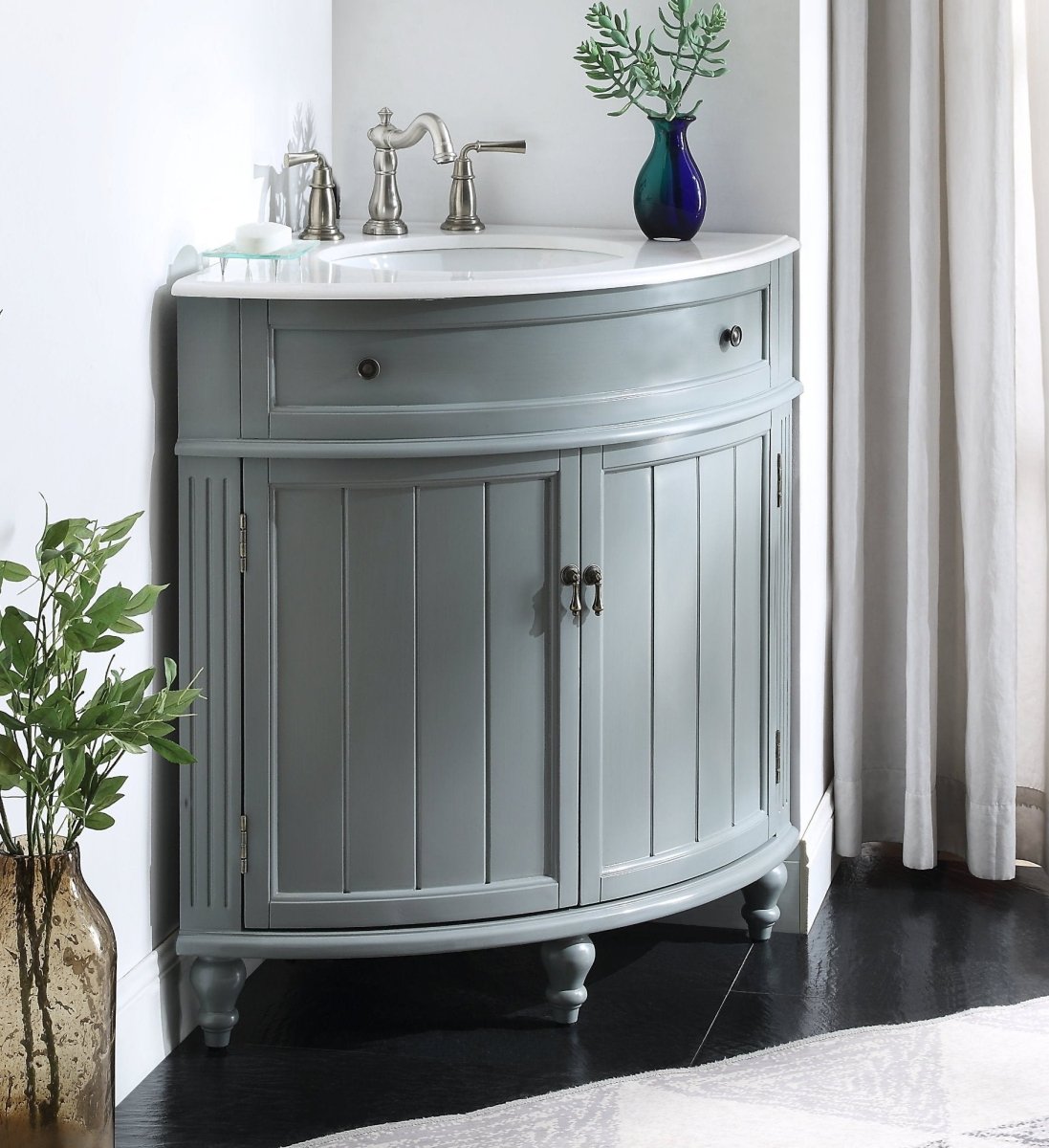 24" Benton Collection Triadsville Gray Farmhouse Corner Bathroom Vanity - ZK-47566CK - Bentoncollections