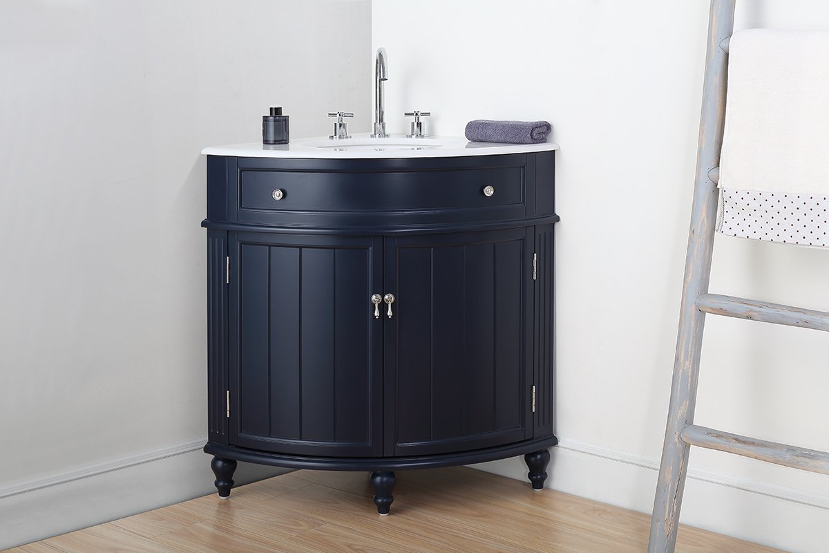 24" Benton Collection Triadsville Navy Blue Corner Bathroom Vanity - ZK-47588NB - Bentoncollections