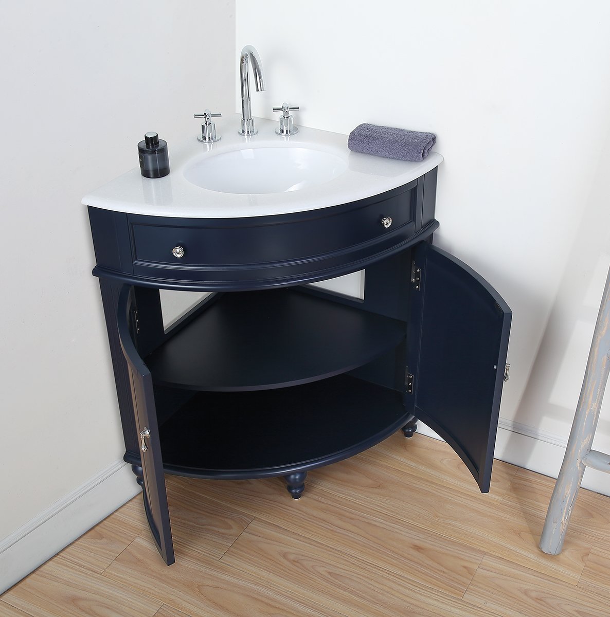 24" Benton Collection Triadsville Navy Blue Corner Bathroom Vanity - ZK-47588NB - Bentoncollections