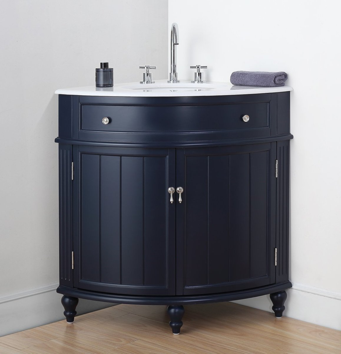 24" Benton Collection Triadsville Navy Blue Corner Bathroom Vanity - ZK-47588NB - Bentoncollections