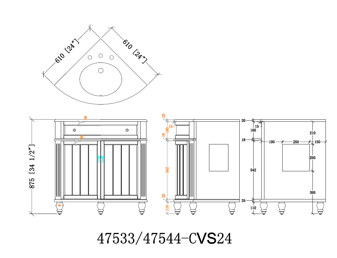 24" Benton Collection Triadsville Taupe Modern Corner Bathroom Vanity - ZK-47599TP - Bentoncollections