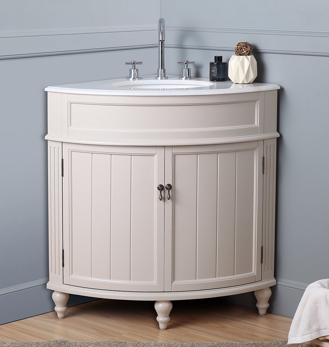 24" Benton Collection Triadsville Taupe Modern Corner Bathroom Vanity - ZK-47599TP - Bentoncollections