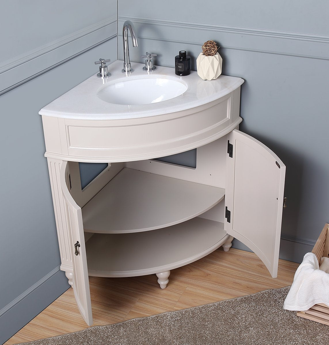 24" Benton Collection Triadsville Taupe Modern Corner Bathroom Vanity - ZK-47599TP - Bentoncollections