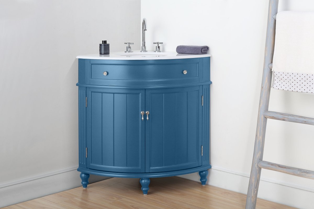24" Benton Collection Triadsville Teal Blue Corner Bathroom Vanity - ZK-47522TB - Bentoncollections