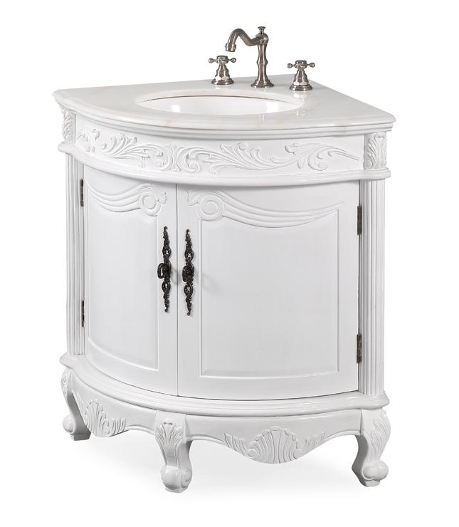 24" Classic Style White Marble Bayview Corner Sink Vanity Model # BC-030C - Bentoncollections